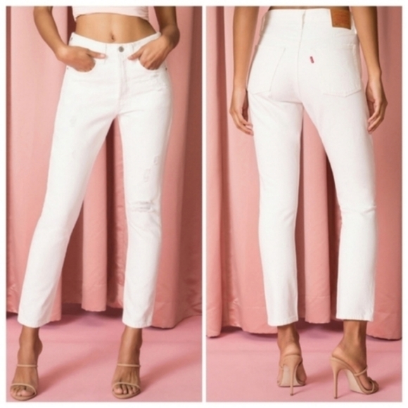 Levi's 501 Skinny Jeans Distressed White Rigid Denim Pants - Picture 2 of 4